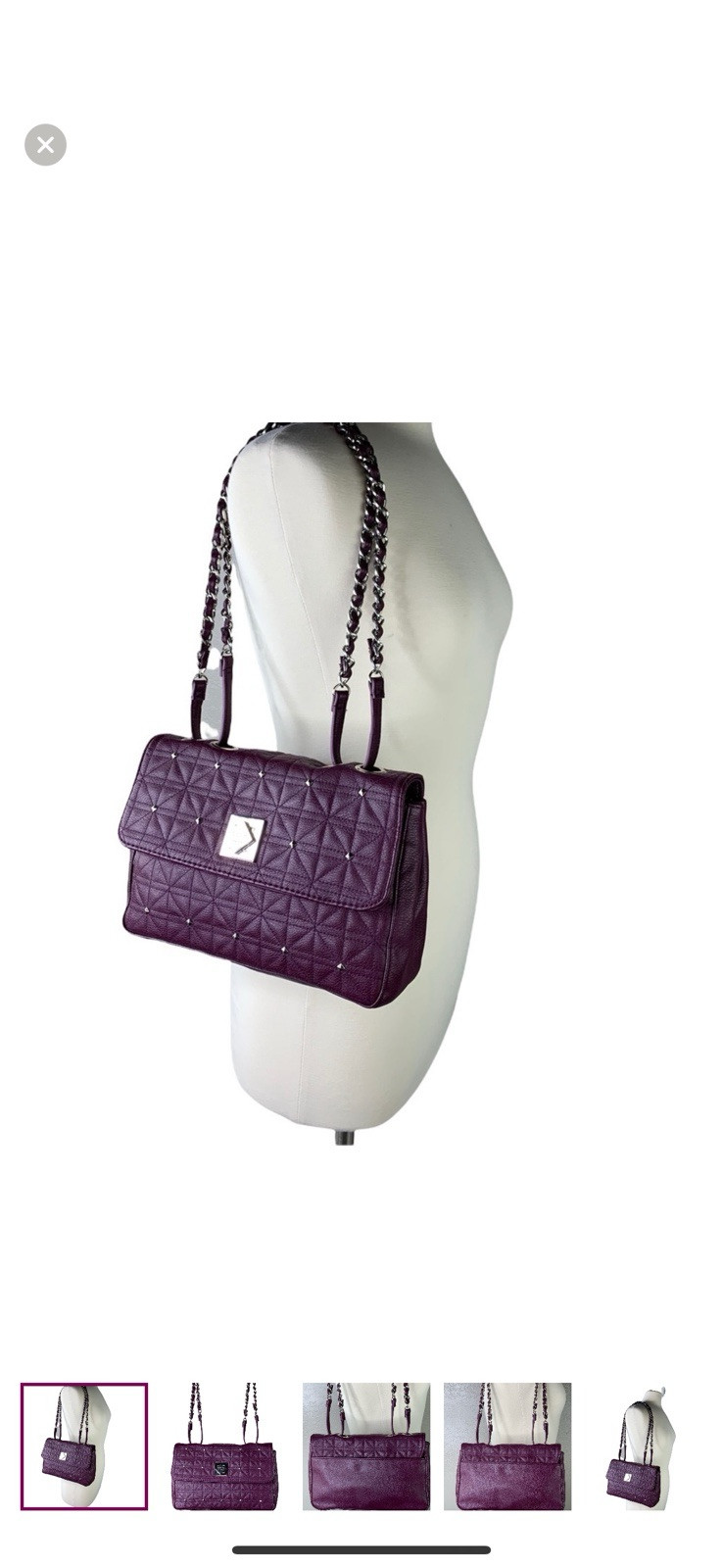Nicole Miller Medium Purple Leather Shoulder Bag with Silver Hardware