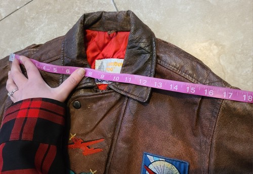 VTG London Fog Leather Bomber Jacket Aero-dynamic Global Adventures Youth XL - Picture 10 of 20