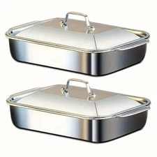 2PCS Stainless Steel Baking Pan with Lid Cake Pans with Covers Bakeware Baking