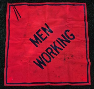 47" x 47" MEN WORKING Orange Mesh Traffic Sign Foldable, Man Cave decor