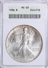 1986 1 oz Silver American Eagle Anacs Soapbox Ms68 Toned