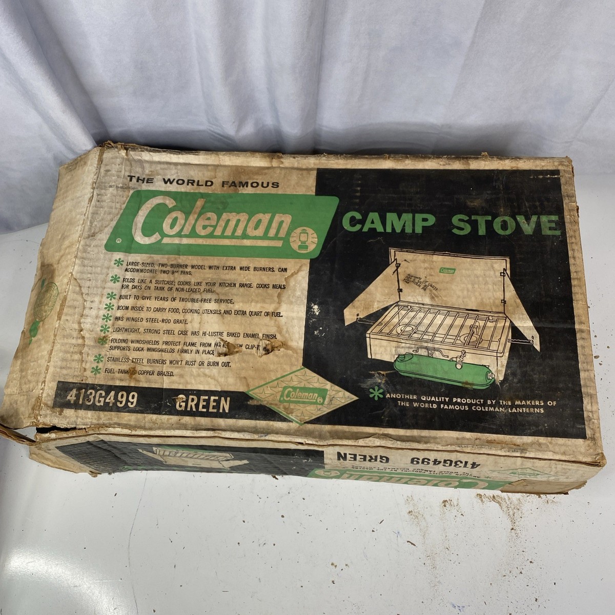Vintage Coleman Deluxe Green Two Burner Camp Stove 413G499 In