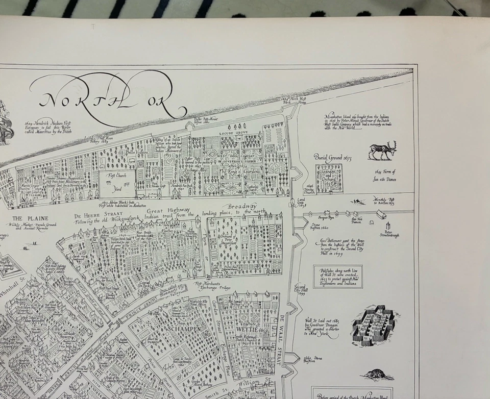 Litografía mapa MANHATTAN 1660 - Manning Exton 1965 'Nieuw Amsterdam' (23x35 pulgadas) Foto 4 de 4