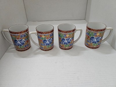 Otagiri Foo Dog Colorful Porcelain Mugs Gold Trim  (4)