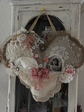 Türkranz Herz Stoff Rosen Spitze Perle  Shabby Chic ,Vintage, Landhausstil