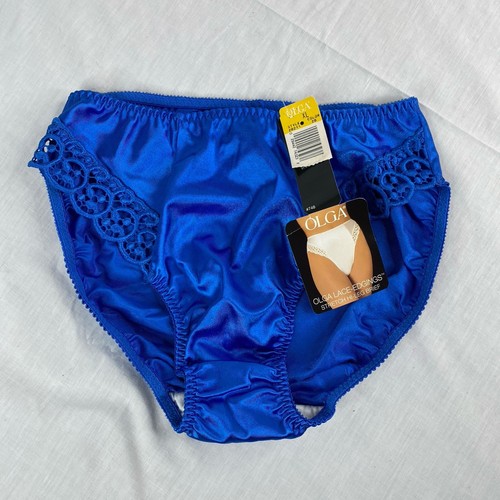 NWT 80s 90s OLGA Lace Edgings Stretch Hi-Leg Brief Panties size XL 20211 blue