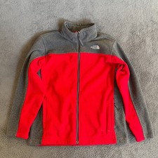 The North Face Red Gray Full Zip Hand Pockets Fleece Jacket Youth Boy's Sz Large