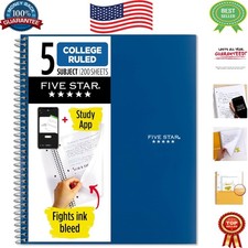 Pacific Blue 5 Subject Spiral Notebook with Study App - 200 Sheets, Ink Bleed...