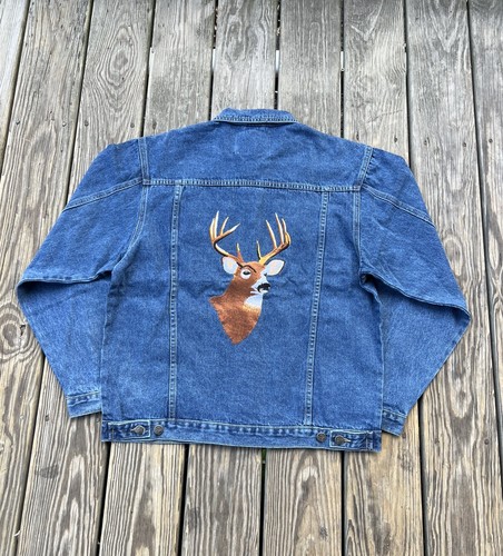 Vintage Denim Jean Jacket Trucker Embroidered Deer Buck Elk Canyon L 90s Type 3 - Image 1
