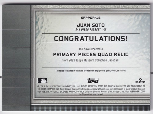 2023 Museum Juan Soto Primary Pieces Quad Relics Game Used Jersey Copper #/75 - Bild 2 von 2