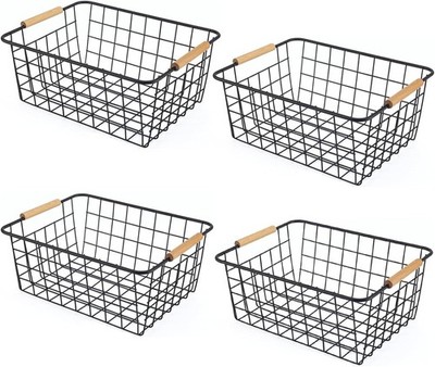 Wire Basket 4 Pcs Wire Stora Baskets Wire Baskets Organizing with Wooden