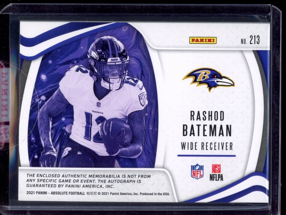 2021 Panini Absolute #213 Rashod Bateman RC RPA Rookie Triple Patch Auto /399 - Image 2 of 2