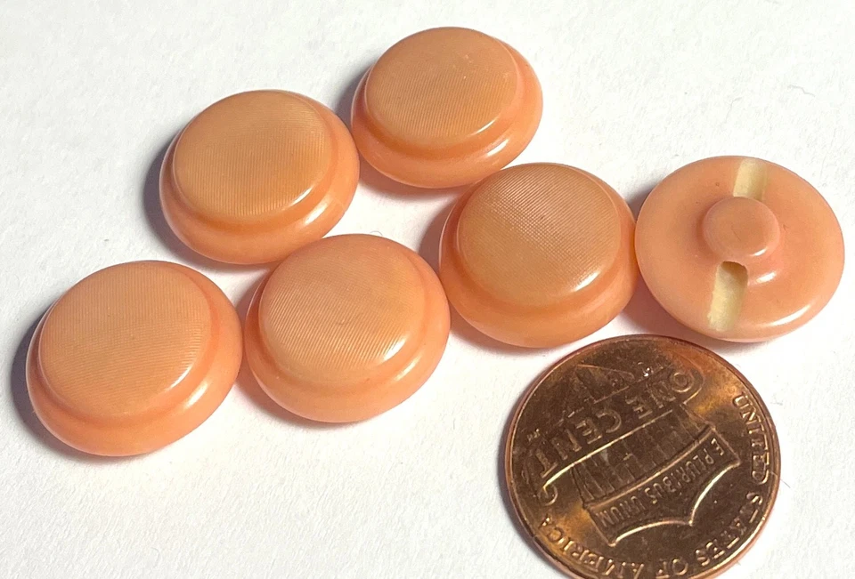 Set of 6 Vintage NOS Domed Melon Pink Plastic Buttons Almost 5/8" 15mm 14857 - Image 2 of 2