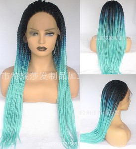 24 Braided Lace Front Wig Twist Braiding Ombre Blue Handtied