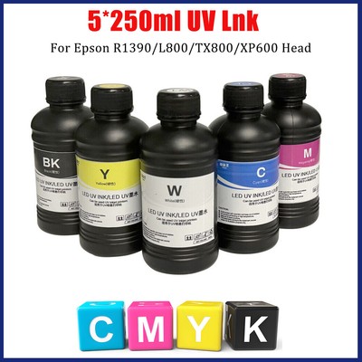 5X250ml UV Ink For ACHI A3 A4 A5 UV Printer Epson R1390 L1800 Print Head Neutral