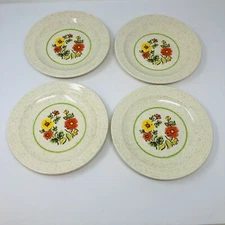 Homer Laughlin GARDEN SONG Set of 4 Salad Plates Retro Orange Yellow Green