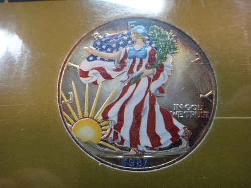 1987 Colorized 1 Oz Silver Eagle - Carded Shrink-Wrapped Package - Free S&H USA - Picture 2 of 3