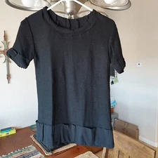 A/T ATSURO TAYAMA Women's Black Knit Short Sleeved Top Crepe Lining & Edging Sz4