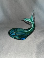 Whale Art Glass Teal Blue With Gold Flecks. Size approx. 5 1/4&rdquo; x 5 3/4&rdquo; high.
