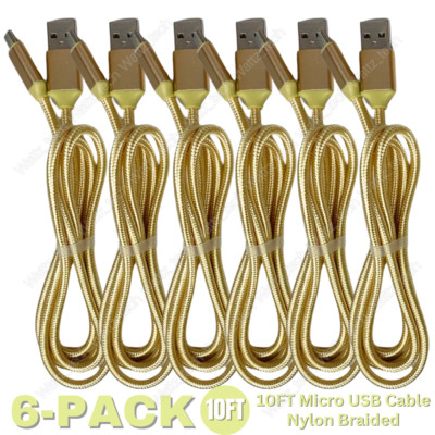 3/6Pack 10ft Micro USB Data Sync Charger Cable Braided Long Cord Lot For Samsung
