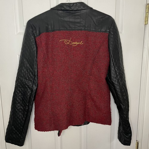 Desigual Wool Blend and Vegan Leather Black and Red Moto Jacket 42 - Picture 4 of 10