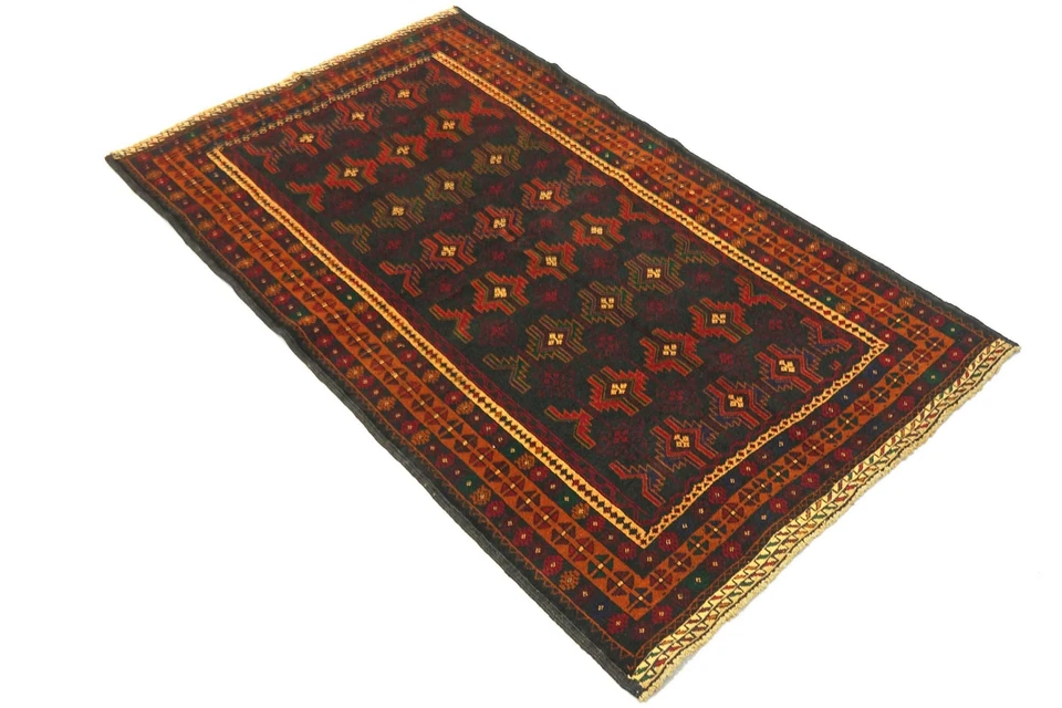 Tapis Afghan Beloutch Baloutch Fait Main 120x180 Vert Foncé Géométrique - Photo 3/4