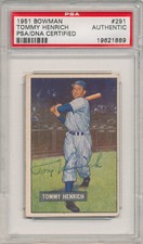 1951 Bowman TOMMY HENRICH #291 Signed Auto Slabbed Card Yankees High # PSA/DNA