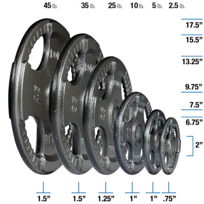Body-Solid Gray Grip Cast Iron Olympic Plates 2.5, 5, 10, 25, 35, 45 lb.