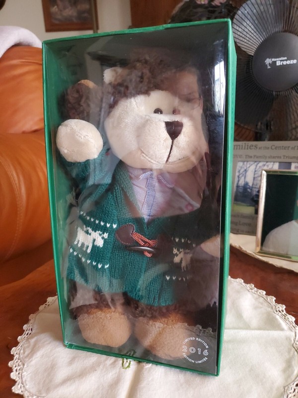 STARBUCKS COFFEE 2016 BOY Bear PLUSH Barista Aviator Hat LIMITED ED NIB 