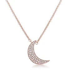 Rose Gold Plated CZ Crescent Pendant Necklace 'To the Moon And Back Necklace'