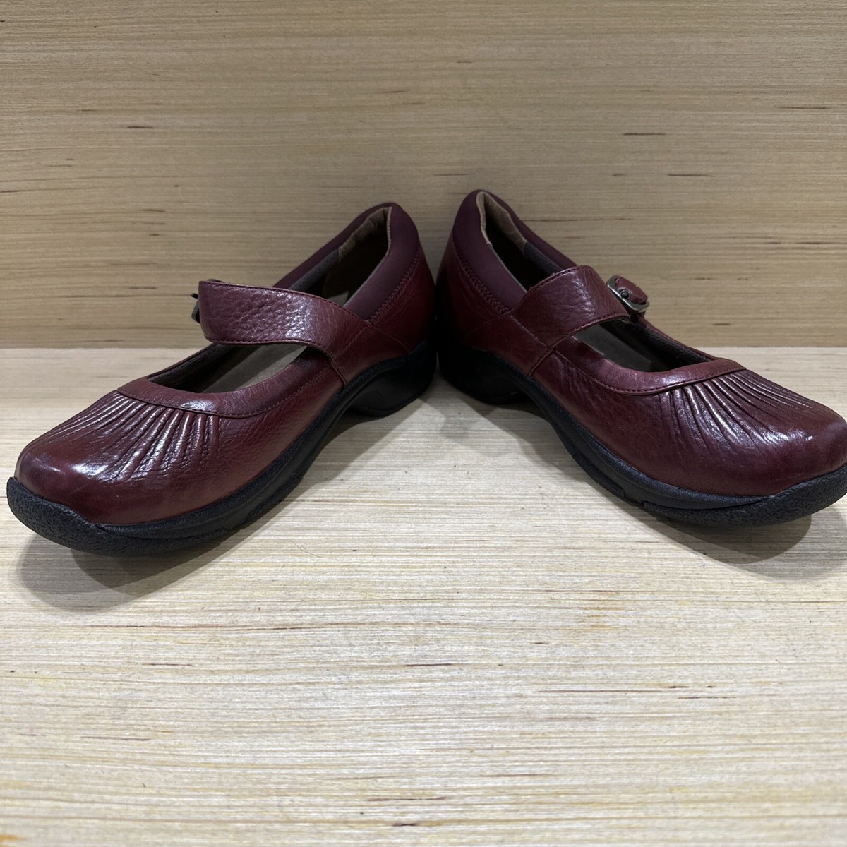 DANSKO Women's Maroon Mary Janes Buckle Strap Low Wedge Clog size