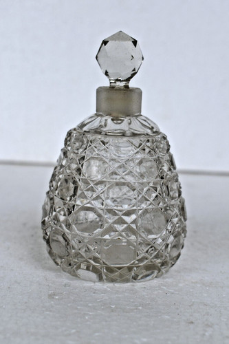 Antique Perfume Bottle Cut Glass Crystal Scent Bottle Diamond Cut With Stopper "