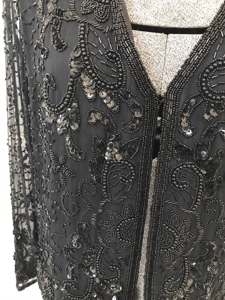 Vintage SKC 80s heavily beaded sequin 100% silk jacket floral Au 14 Us 10 - Image 4 of 4