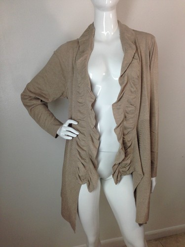 Women's New Plus Size 1X Cotton Knit Cardigan Sweater Heather Beige Long/ S NWT - Picture 9 of 11