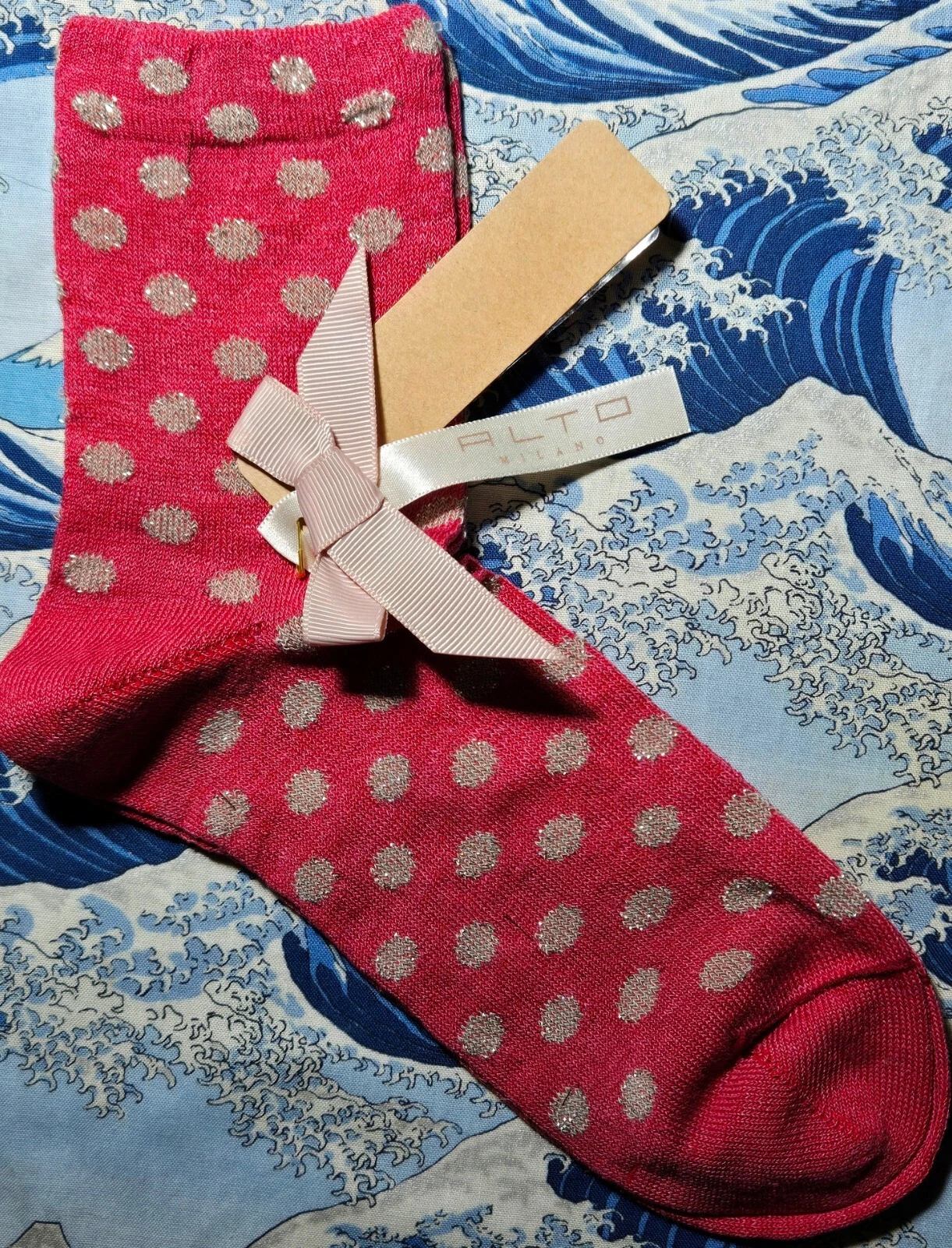 Alto Milano Womens Linen Short Socks Lurex Spot Geranium Fawn Small UK 3-5 36-38