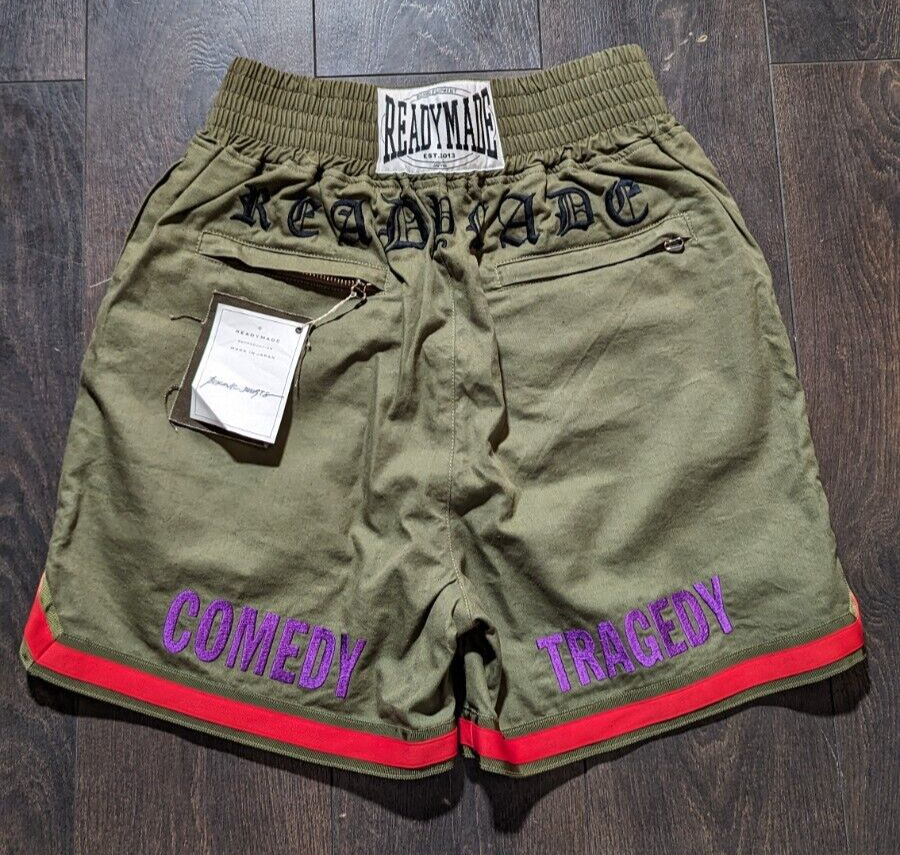Readymade Japan Comedy Tragedy Embroidered Boxing Shorts Khaki