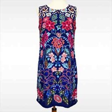 Sangria Dress Womens 4 Blue Floral Print Sleeveless Scoop Neck Sheath Keyhole