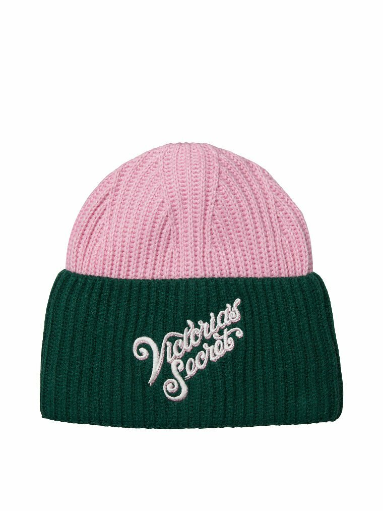 VICTORIAS SECRET KNIT WINTER COLORBLOCK SHINE LOGO BEANIE  display picture 3