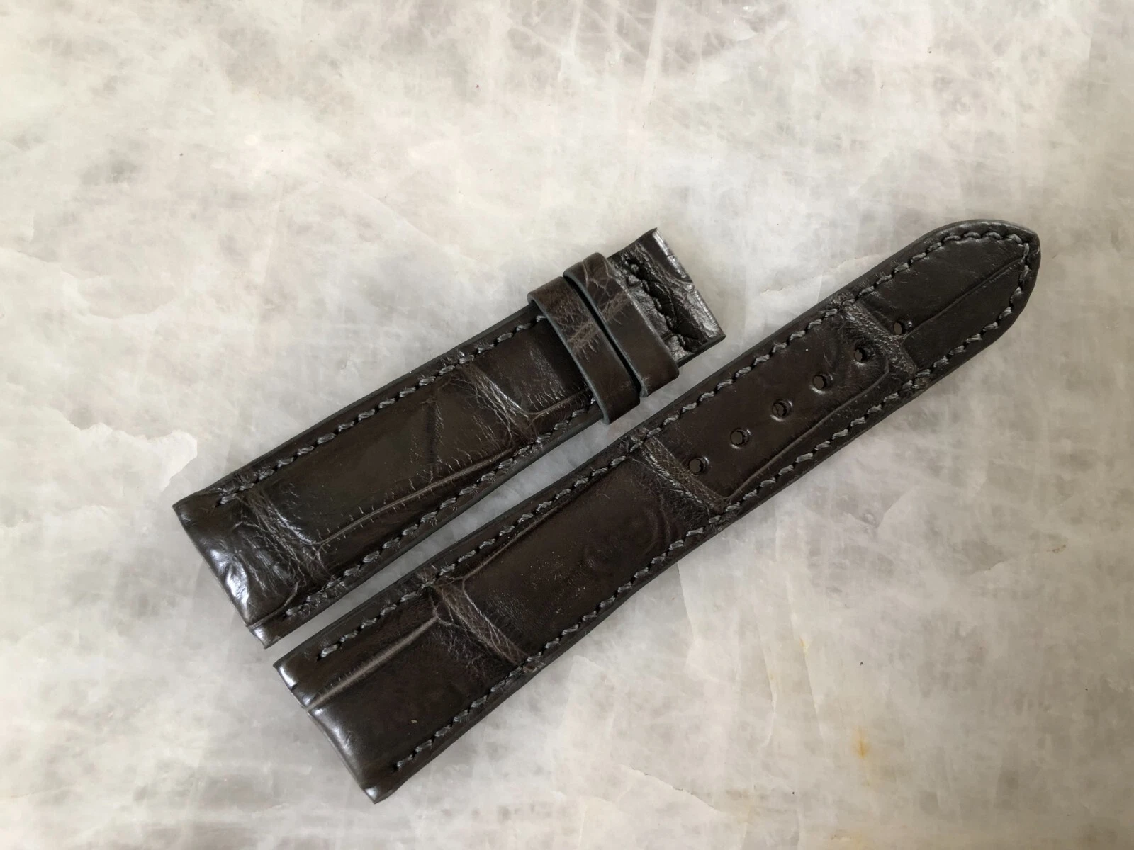 22mm/18mm Gray Alligator Crocodile Embossed Leather Watch Strap Band