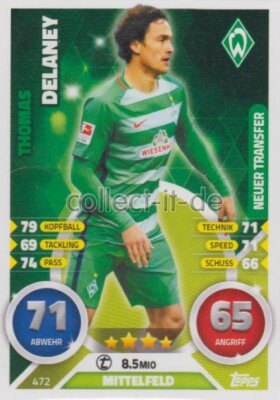 Match Attax Extra 16/17 2017 - 472 - Thomas Delaney - Neuer Transfer