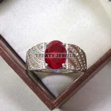 Ruby Oval Cut Gemstone With 925 Sterling Silver Ring For Men's #B552