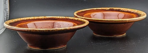 (2) 6” Hull Pottery Brown Drip Crestone Rim Berry Fruit Bowls USA Oven Proof