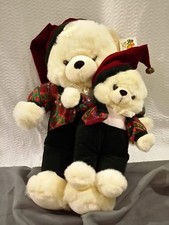 20" 1989 KIDS OF AMERICA CHRISTMAS 2 in 1 TEDDY BEARS Dad Son STUFFED ANIMALS