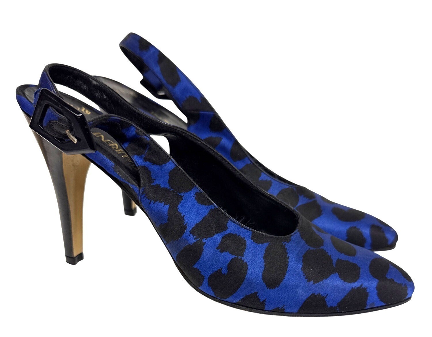 Yves Saint Laurent Slingback Women's Pumps Heels Shoes Blue Animal