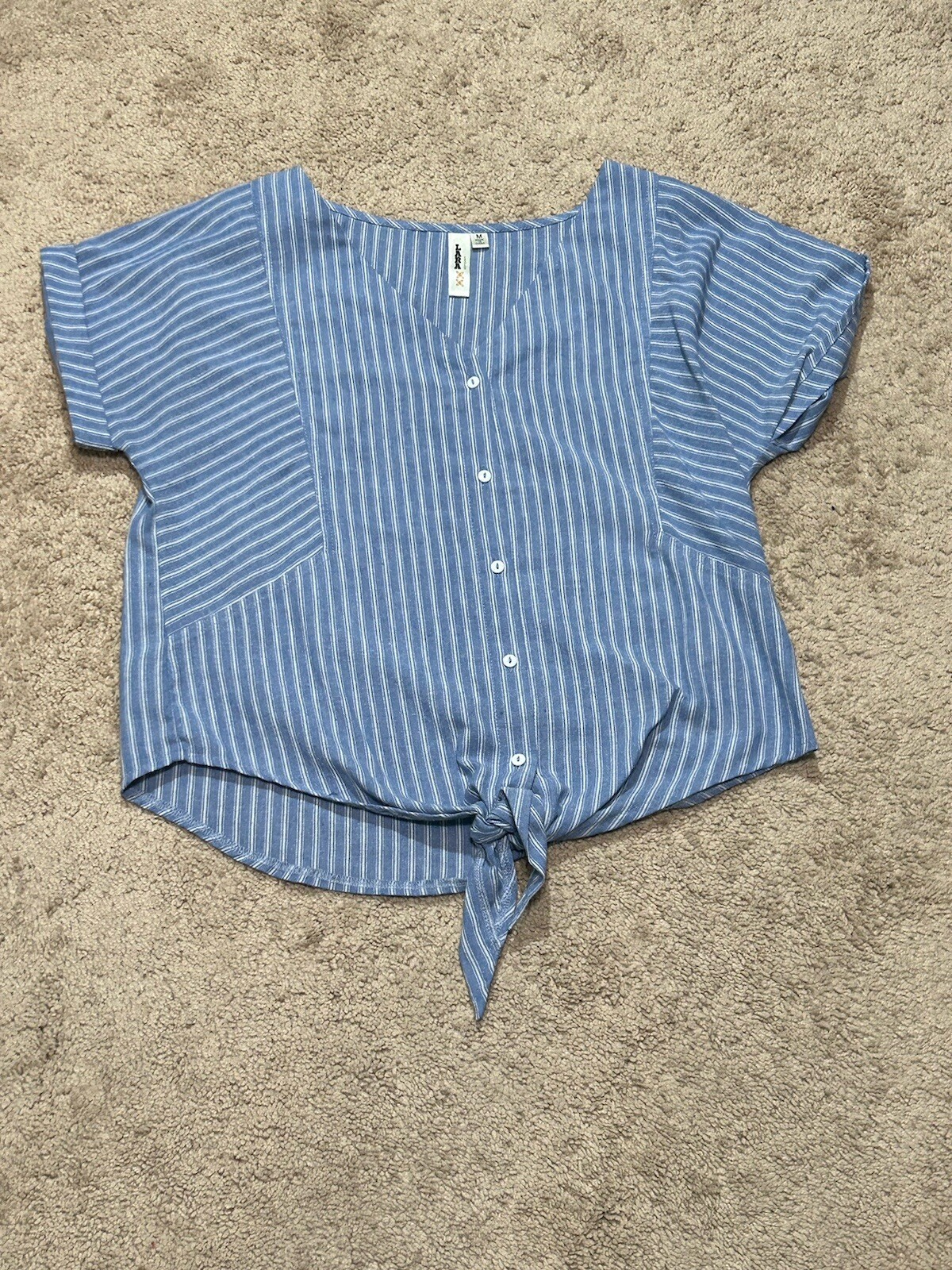 Lara Womens Shirt Size Medium Multicolor Striped Button Tie Front Classic Casual