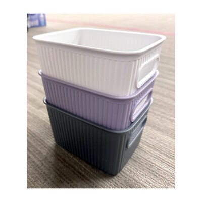 Superio 1.5L Ribbed Storage Bins with Handles Bundle, 3 pcs White/Grey/Lilac