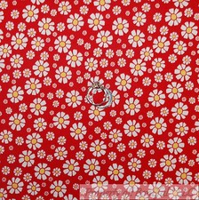 BonEful Fabric Cotton Quilt Red White Daisy Flower Yellow Dot Small Spring SCRAP