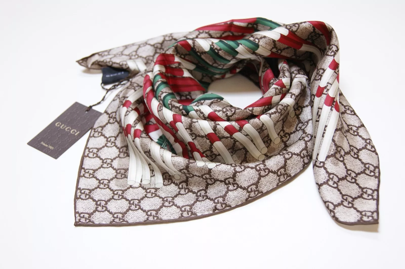 Écharpe unisexe Gucci soie wrap logo GG club marron beige WEB vert rouge multicolore