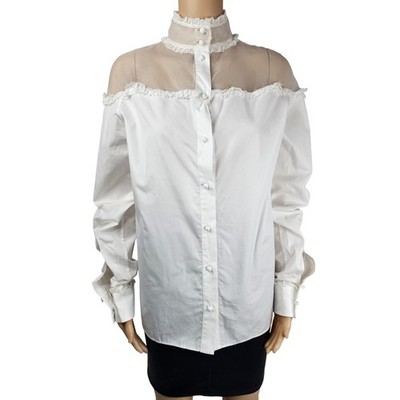 Valentino Garavani Damen Bluse Shirt weiß Baumwolle Mesh Größe 46 Neu mit Etikett