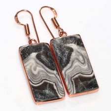 Bezel Zebra Calcite Copper Plated Earrings 2